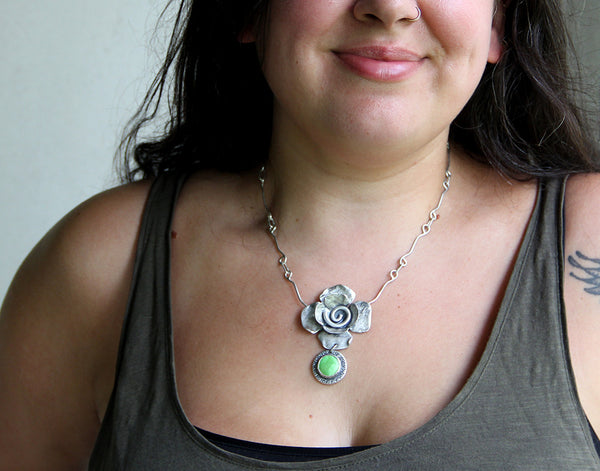 Spiral Flower Necklace with Gaspeite Drop