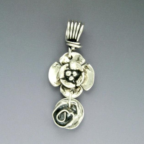 Sterling Silver Double Dogwood with small rose Drop Pendant