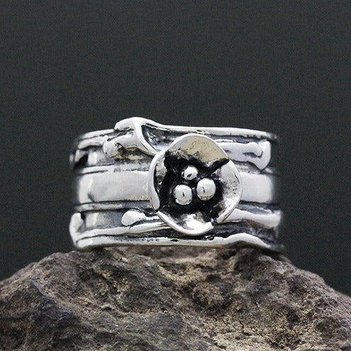 Triple band ring with sterling dogwood flower