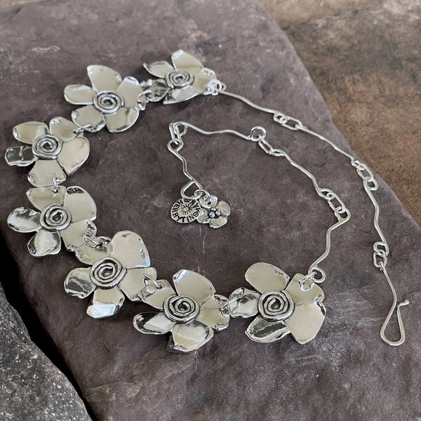 Spiral Flower Necklace with Six Flowers and Signature Chain