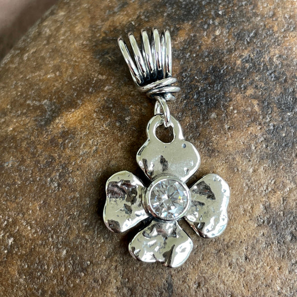 Clover Flower Pendant with Cubic Zirconia in Sterling Silver Bezel