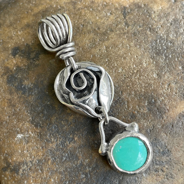 Rose Pendant with Turquoise Drop