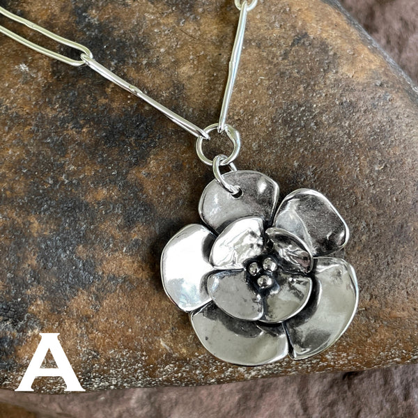 Double Dogwood Charm Necklace on Long Oval Chain