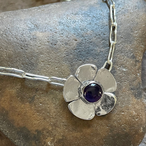 Amethyst Flower Necklace on Short Oval Chain
