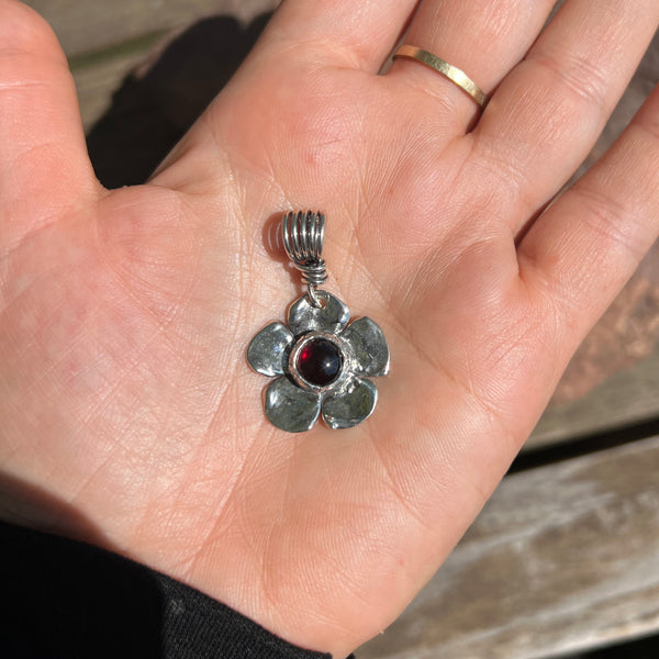 Sterling Silver Dogwood Flower with Stone Pendant