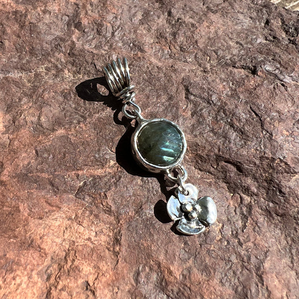 Jade, Labradorite, or Gaspeite Pendant with Dogwood Flower Drop