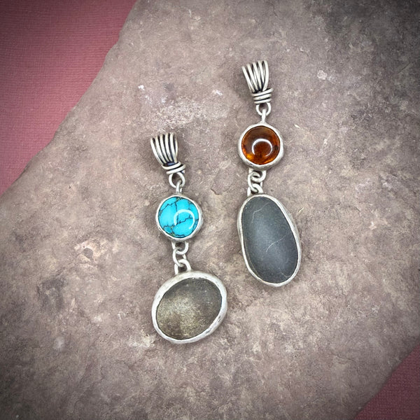 River Stone Pendant with Turquoise
