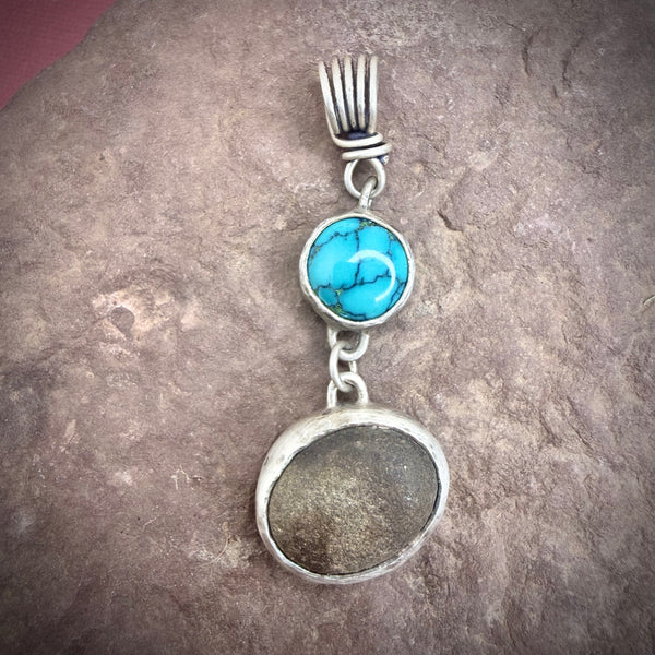 River Stone Pendant with Turquoise