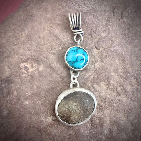 River Stone Pendant with Turquoise