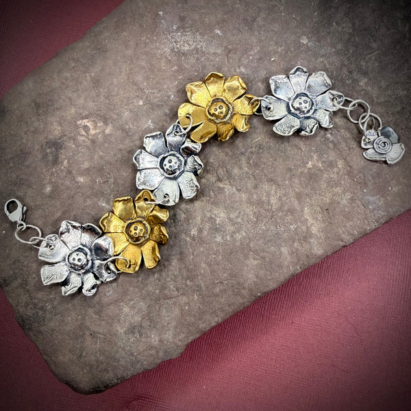 Mixed metal sunflower bracelet