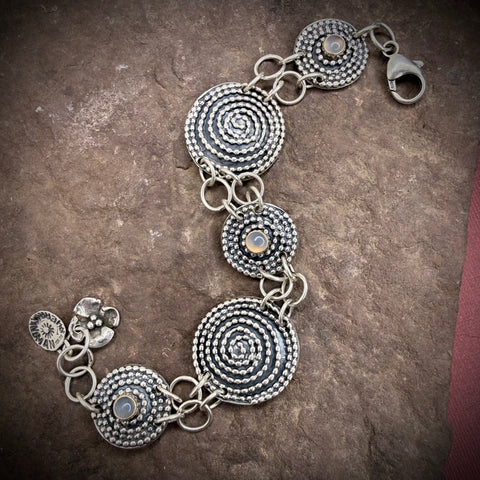 Beaded Spiral Bracelet with Chalcedony and gold bezels