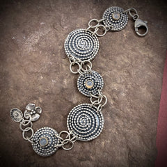 Beaded Spiral Bracelet with Chalcedony and gold bezels