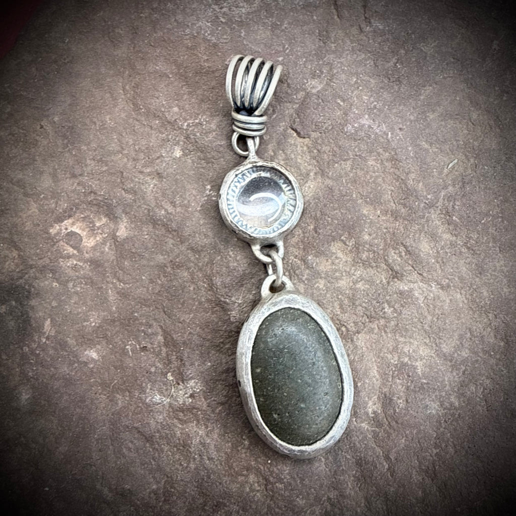 River Stone Pendant with clear quartz