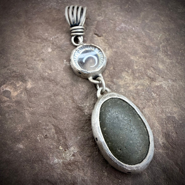 River Stone Pendant with clear quartz