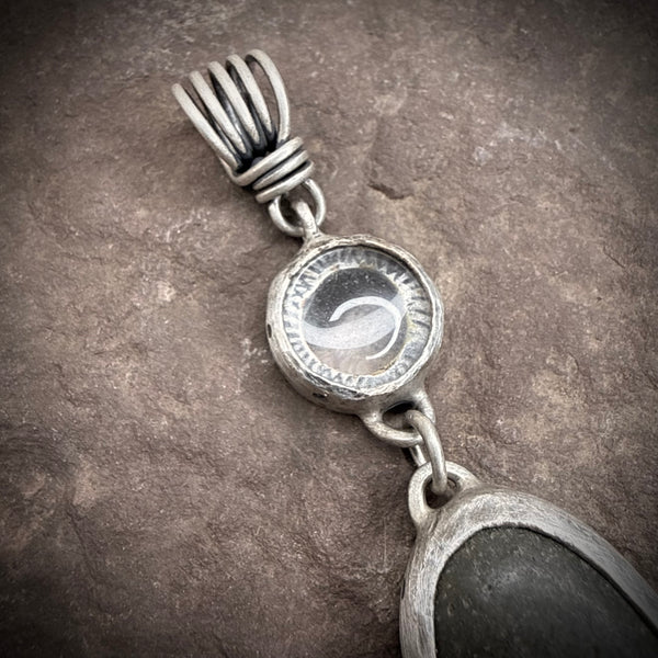 River Stone Pendant with clear quartz