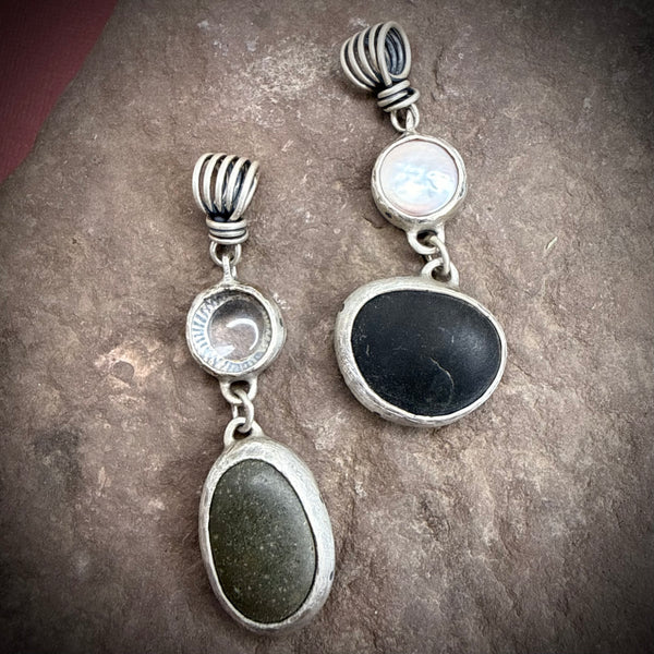 River Stone Pendant with clear quartz