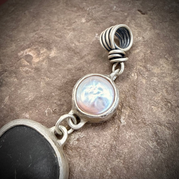 River Stone Pendant with pink pearl