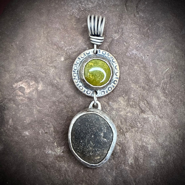 River Stone Pendant with green turquoise