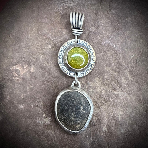 River Stone Pendant with green turquoise