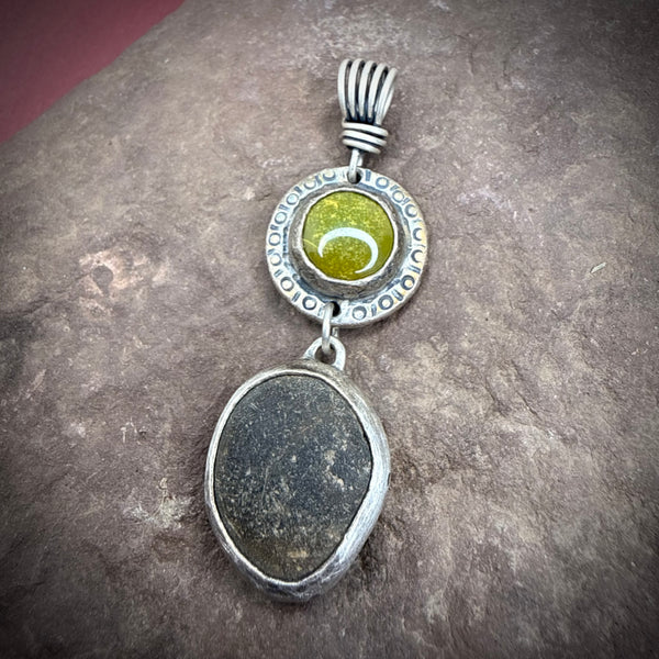 River Stone Pendant with green turquoise