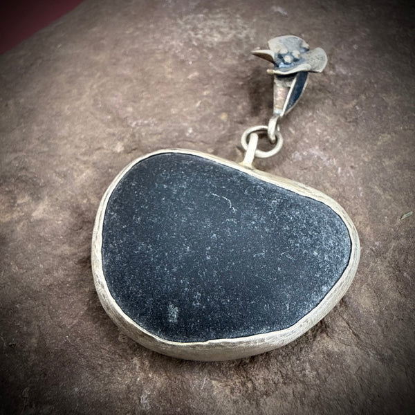 Large River Stone Pendant with small dogwood bail