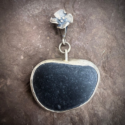 Large River Stone Pendant with small dogwood bail