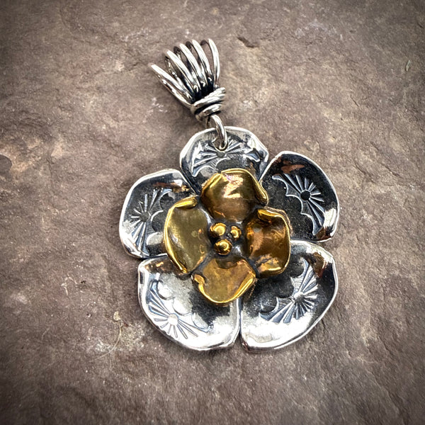 Mixed metal double dogwood pendant