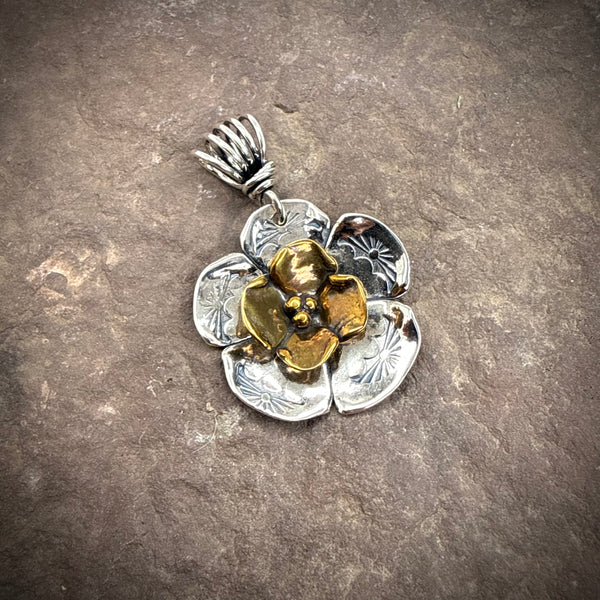 Mixed metal double dogwood pendant