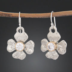 Clover Flower Earrings with Cubic Zirconia in Gold Bezel