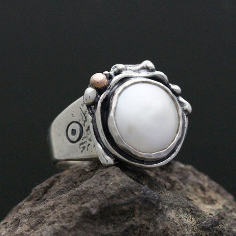 Rose Marie Ring - Sterling Silver Freshwater Pearl Ring with Rose Gold Ball