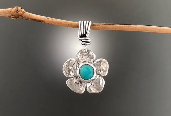 Sterling Silver Dogwood Flower with Stone Pendant