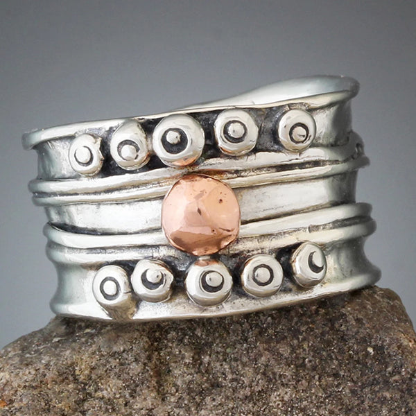 Wide Nordic Ring with Copper Ball