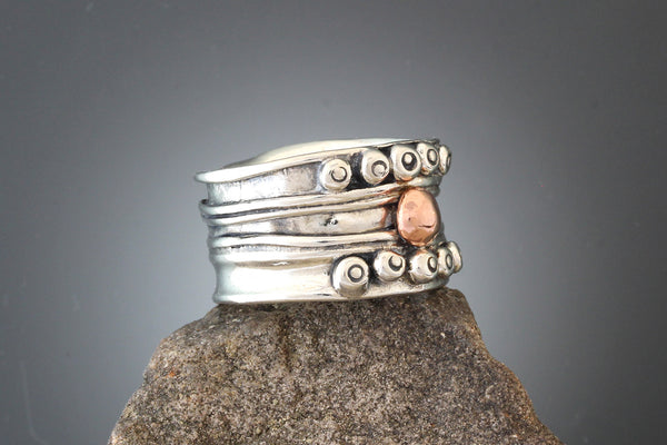 Wide Nordic Ring with Copper Ball