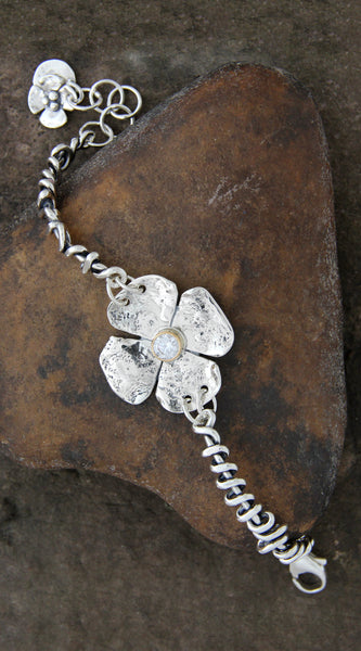 Flower Bracelet with CZ in 14k Gold Bezel