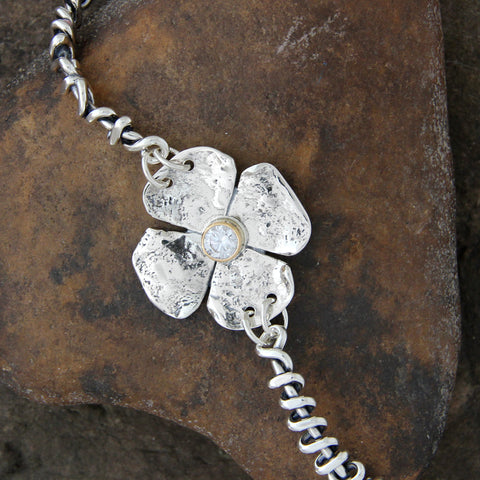 Flower Bracelet with CZ in 14k Gold Bezel