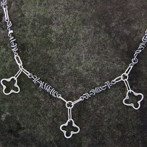 Quatrefoil Charms on Textured Wrapped Vine Chain Necklace