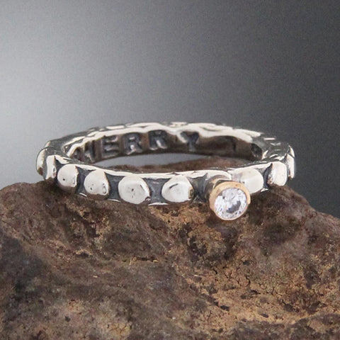 Nordic Stacking Ring with CZ in 14k Gold Bezel