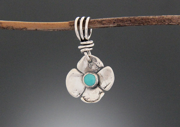 Sterling Silver Dogwood Flower Pendant with Turquoise or Amethyst