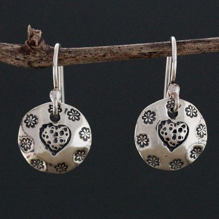 Heart Stamped Earrings with Flowers