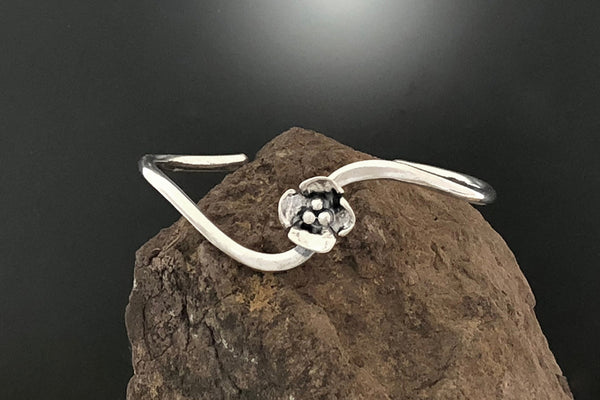 Sterling Silver Wavy Cuff with Dogwood Flower