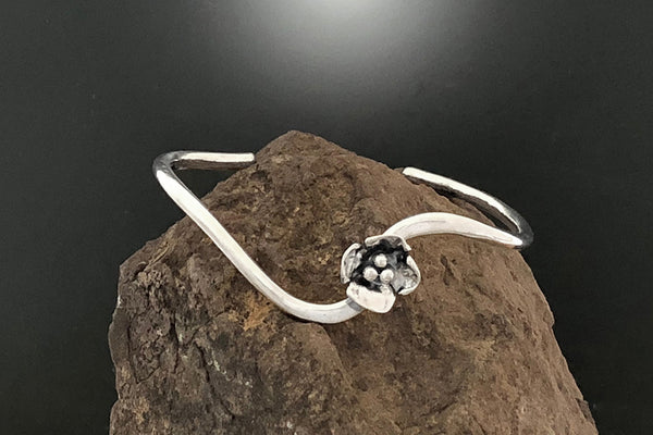 Sterling Silver Wavy Cuff with Dogwood Flower