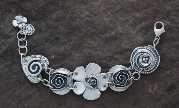 Petal Rose Center Bracelet with Roses, Spiral Heart & Beaded Spiral with Dogwood