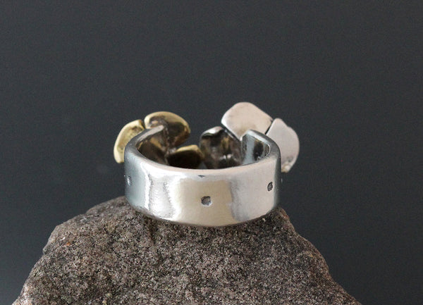 Sterling Silver and Brass Dogwood Flower Open Ring