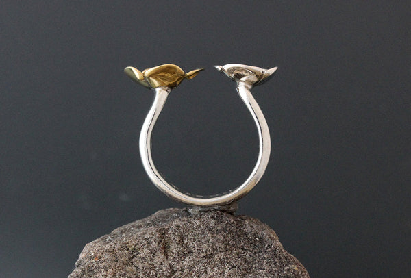 Sterling Silver and Brass Dogwood Flower Open Ring
