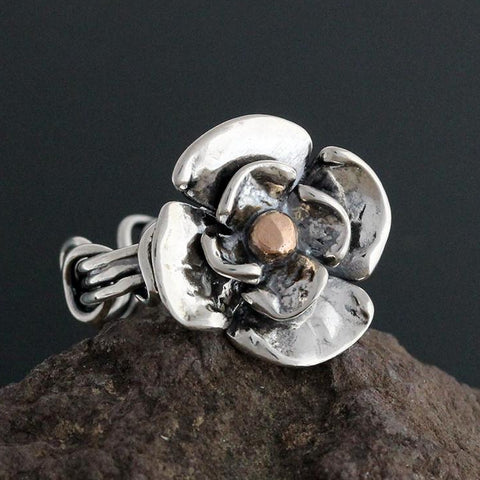 Wrapped Vine Dogwood Ring with Rose Gold Center