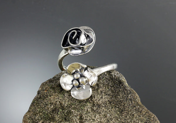 Sterling Silver Dogwood and Rose Flare Ring