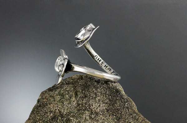 Sterling Silver Dogwood and Rose Flare Ring