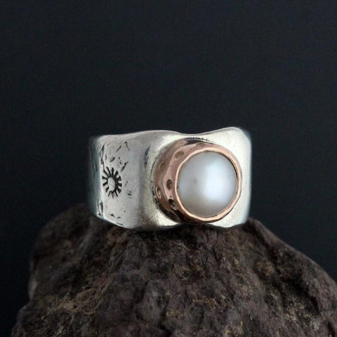 Eileen Pearl Ring with Rose Gold Bezel