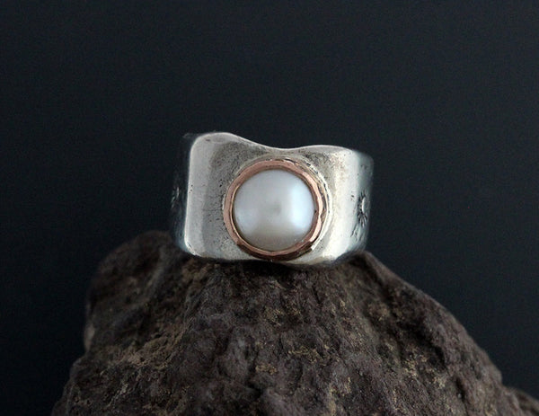 Eileen Pearl Ring with Rose Gold Bezel