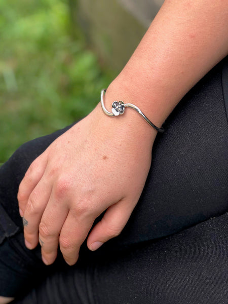 Sterling Silver Wavy Cuff with Dogwood Flower